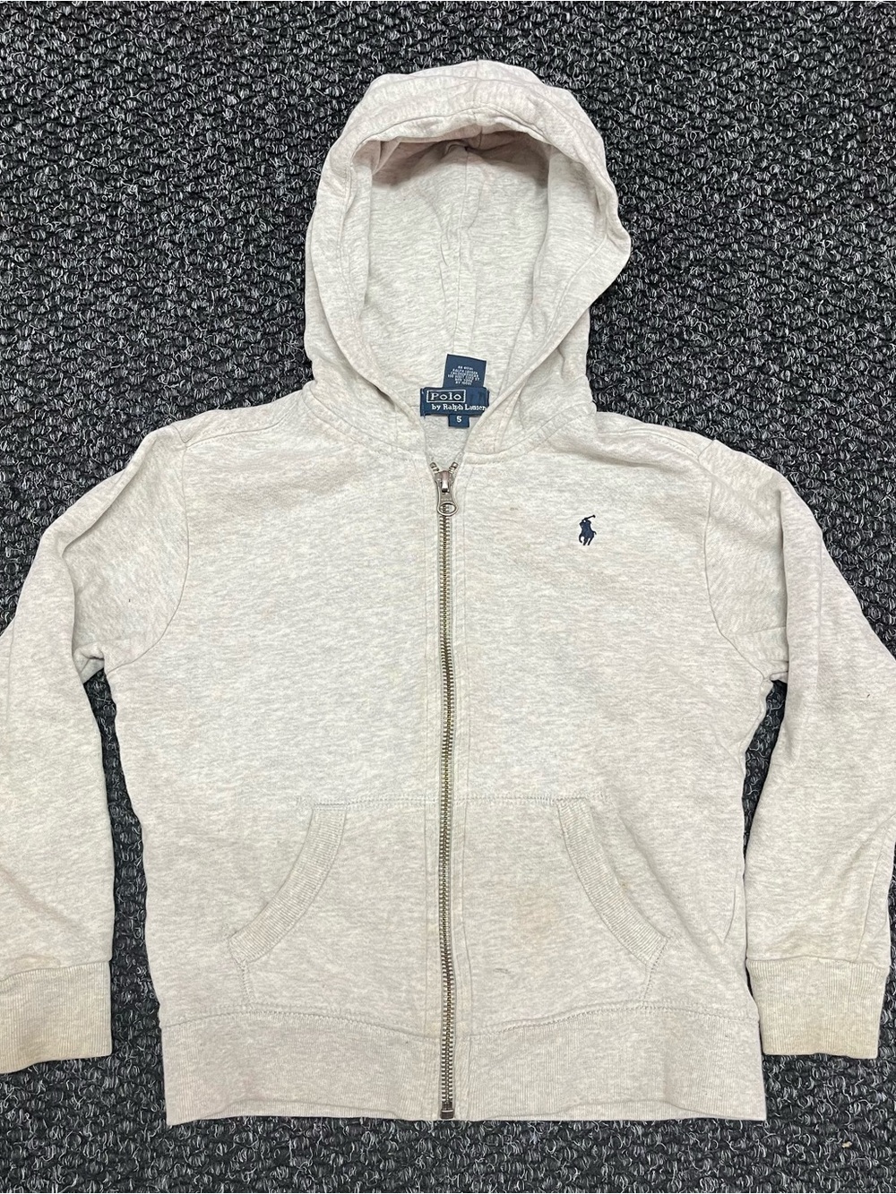 Ralph Lauren Light Heather Gray Zip-Up Hoodie with Navy Label